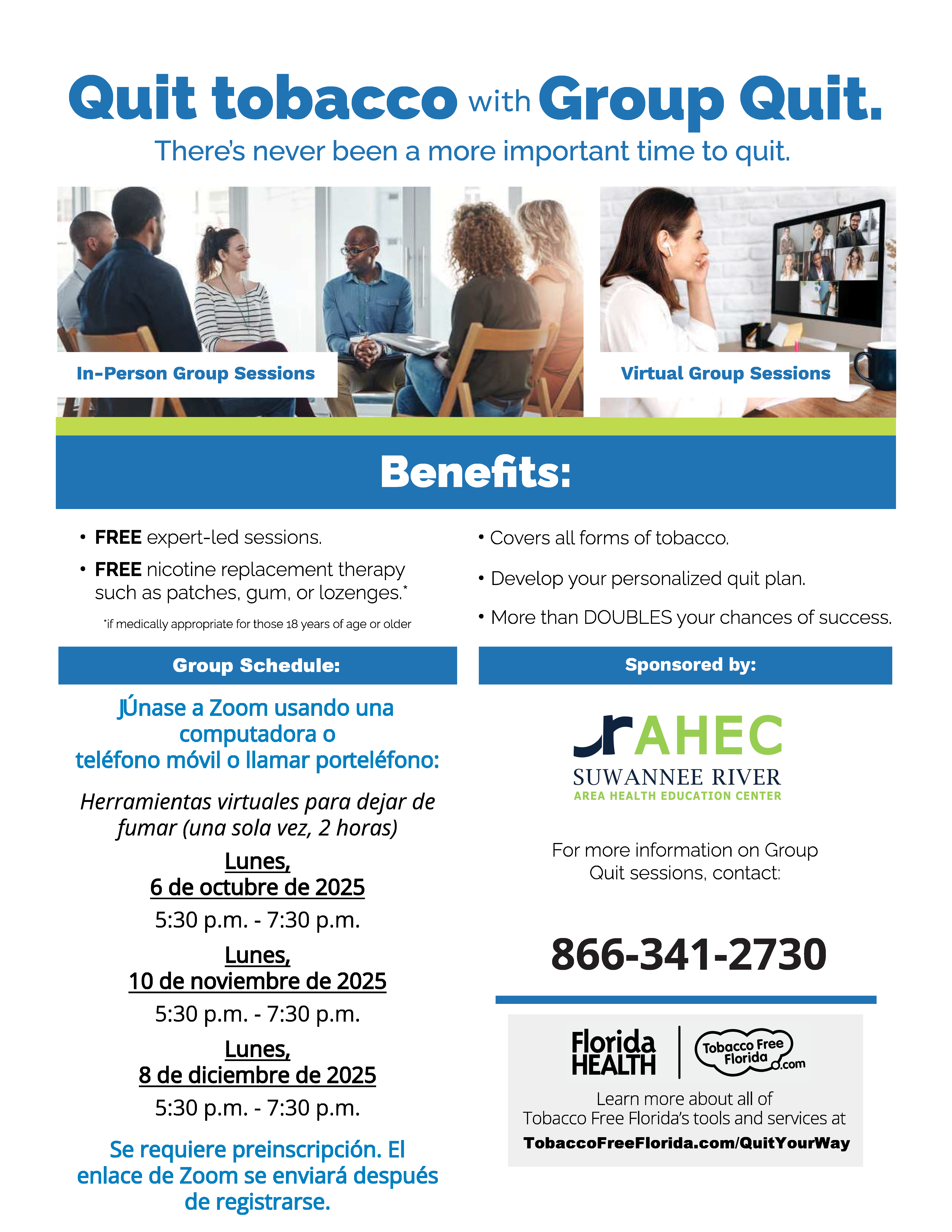 Quit Tobacco with Group Quit Flyer in Spanish