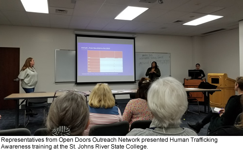 Representatives from Open Doors Outreach Network presented Human Trafficking Awareness training at the St. Johns River State College.