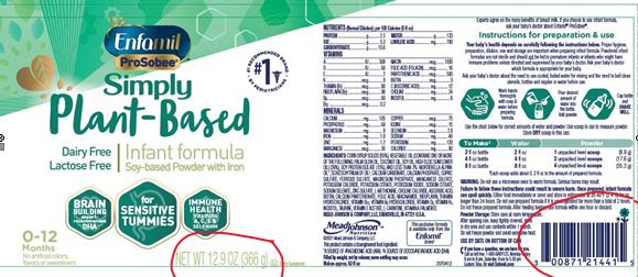 Enfamil Simply Plant-Based formula label